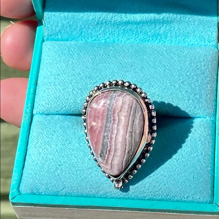 Rhodochrosite & Sterling Silver Ring Size 7